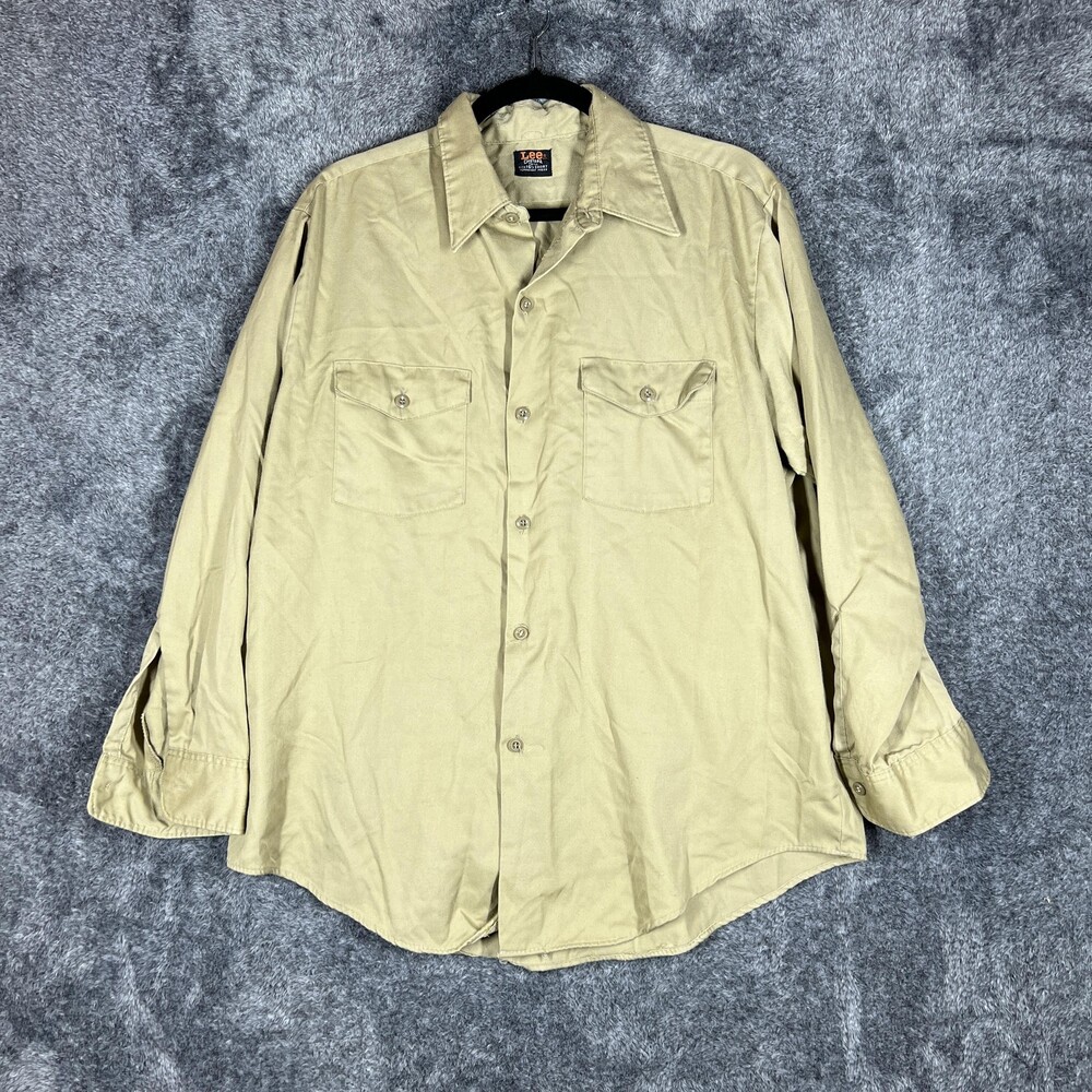 Lee Shirt Mens ST Beige Twill Long Sleeve Button Up Workwear Chest Pockets
